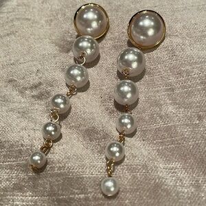 Pearl Drop Earrings 3” Long Post Earrings